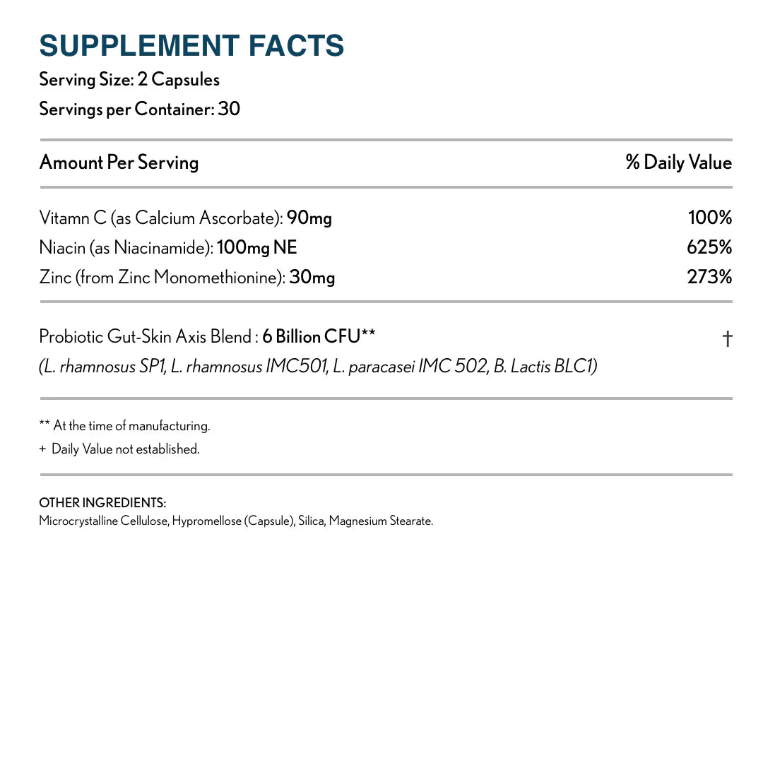 Clear Skin Restore Zinc + Probiotic Supplement (60 Ct.)